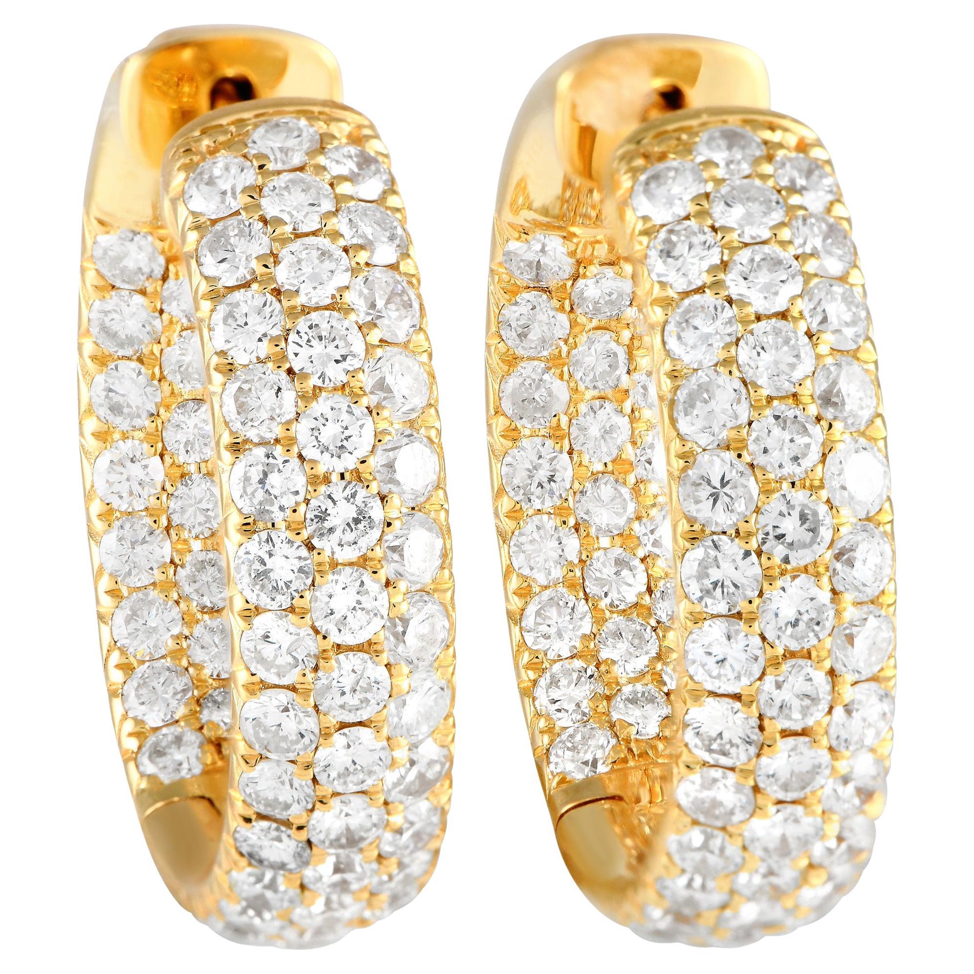 LB Exclusive 18K Yellow Gold 4.15 Carat Diamond Inside-Out Hoop Earrings