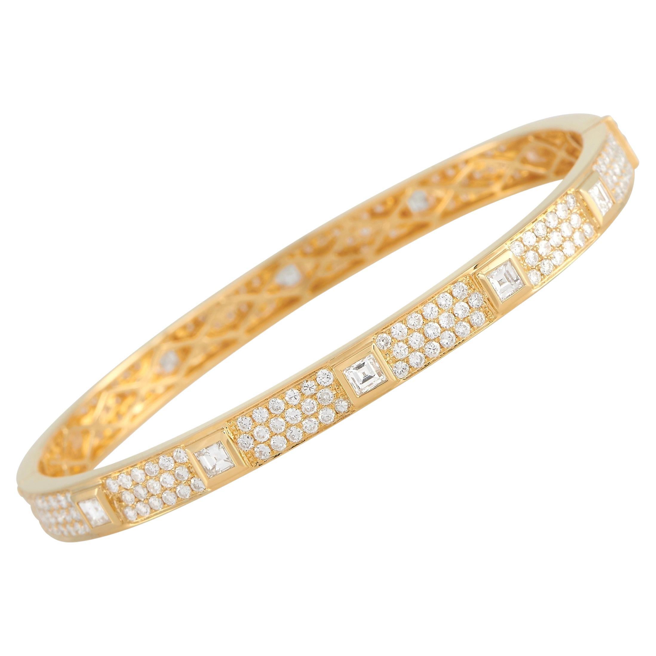 LB Exclusive 18 Karat Yellow Gold Diamond 3 Marquise Thin Bangle