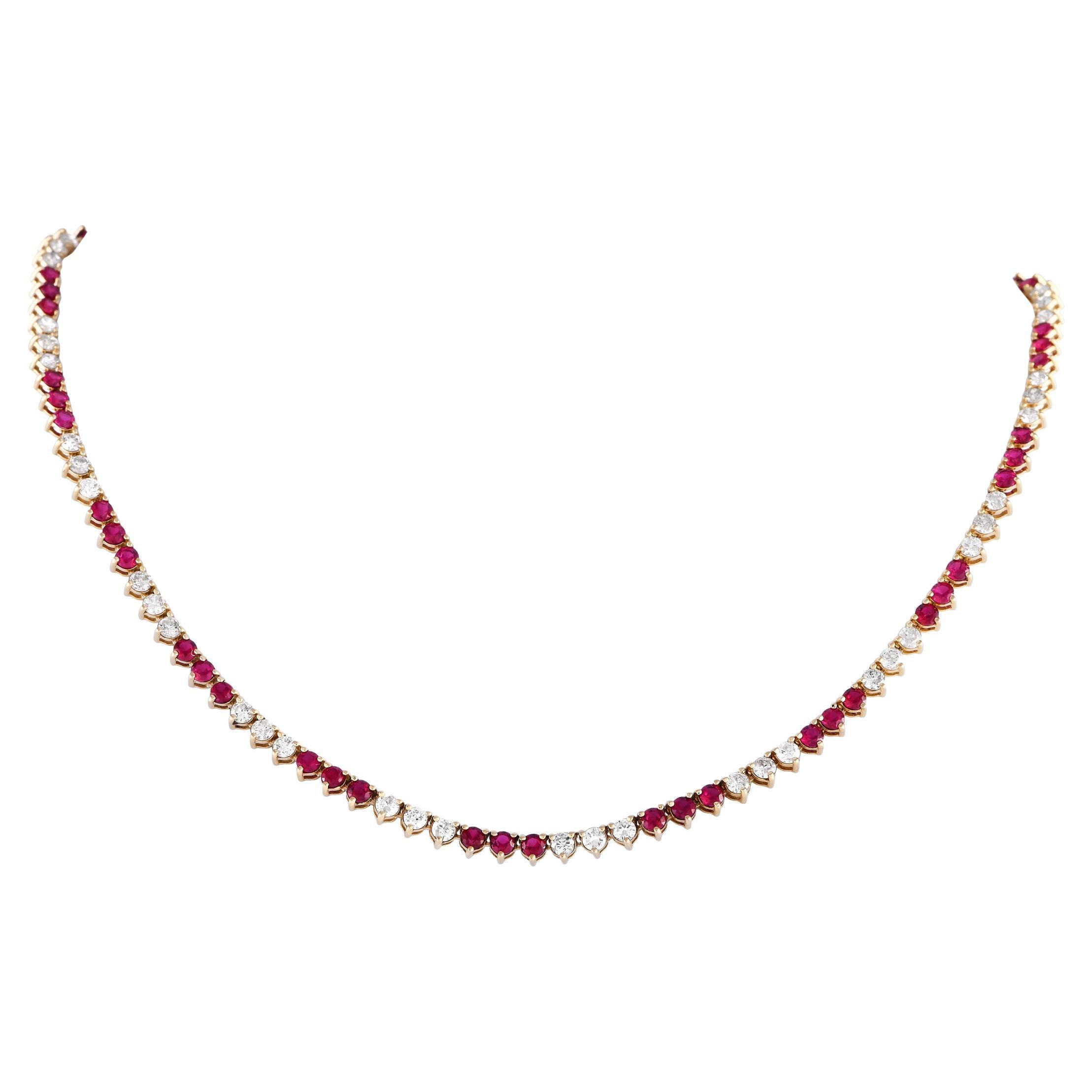 LB Exclusive Collana in oro giallo 18 carati con diamanti e rubini da 4,65 carati