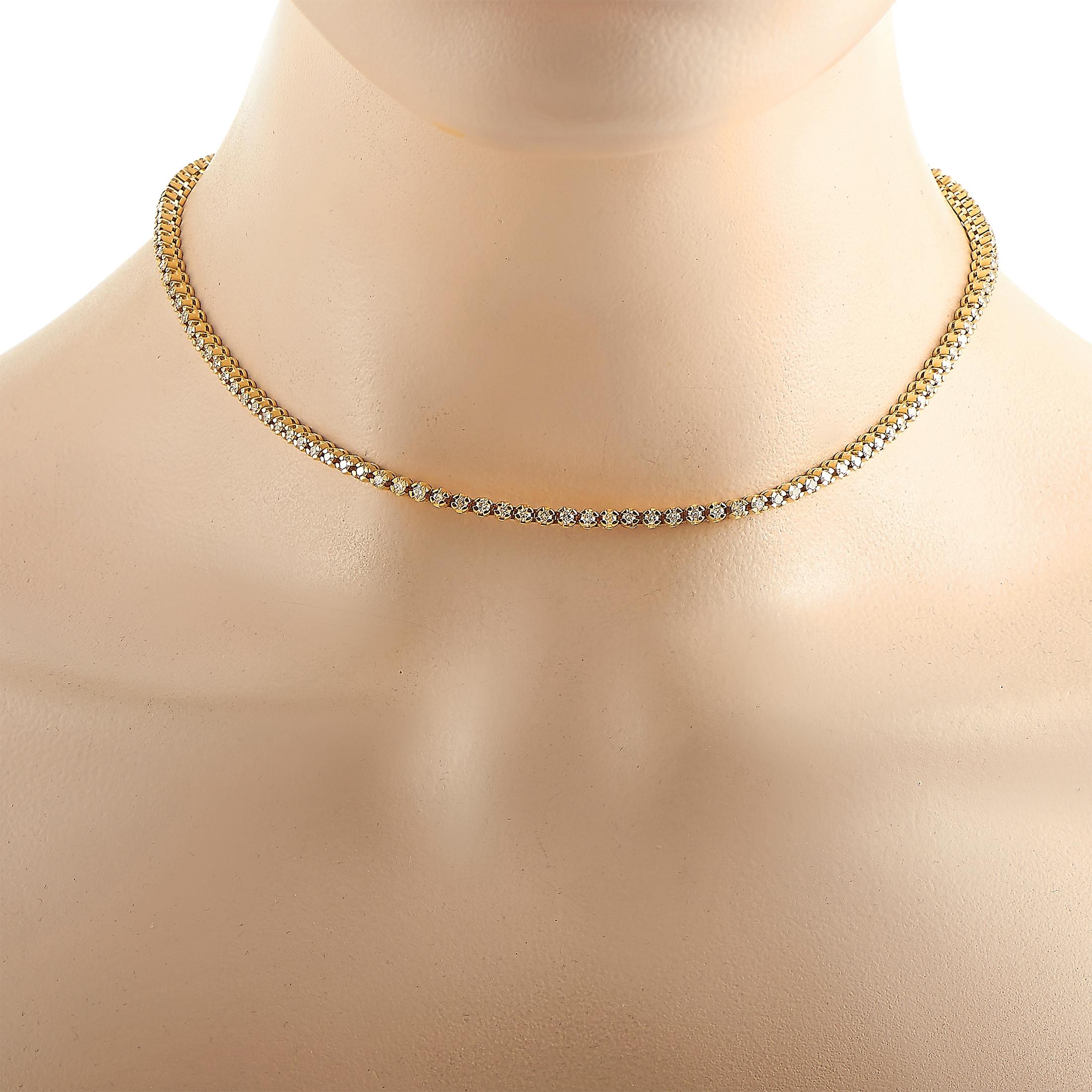 This LB Exclusive necklace is made of 18K yellow gold and embellished with diamonds that amount to 4.93 carats. The necklace weighs 31.8 grams and measures 15” in length.
 
 Offered in estate condition, this jewelry piece includes a gift box