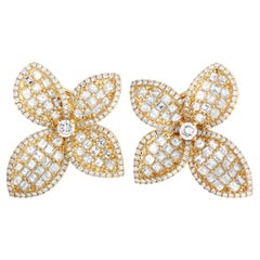 LB Exclusive 18K Yellow Gold 4.95ct Diamond Flower Earrings