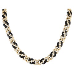 LB Exclusive 18K Yellow Gold 5.25ct Diamond Black Curb Chain Necklace