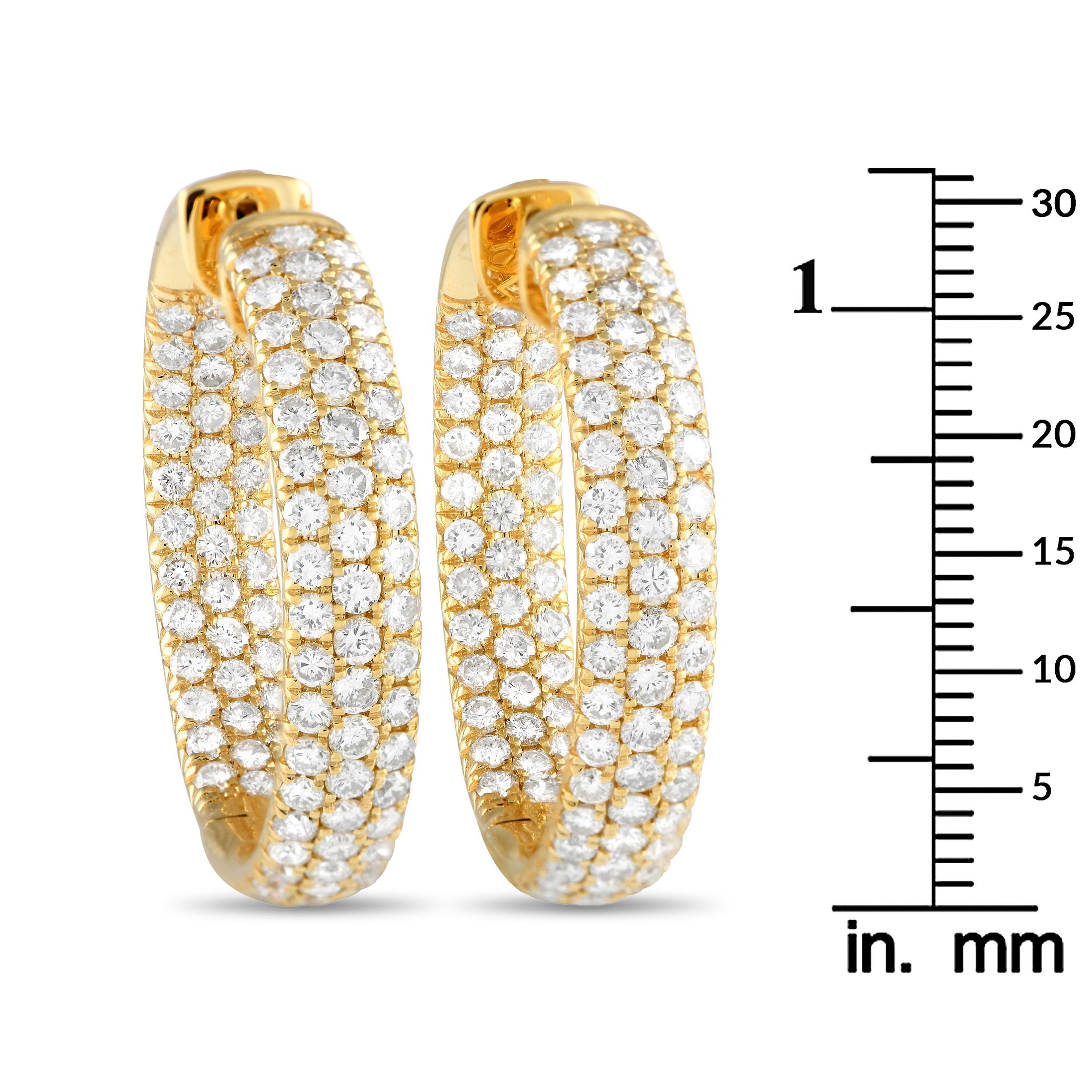 Round Cut Lb Exclusive 18k Yellow Gold 5.30 Carat Diamond Inside-Out Hoop Earrings