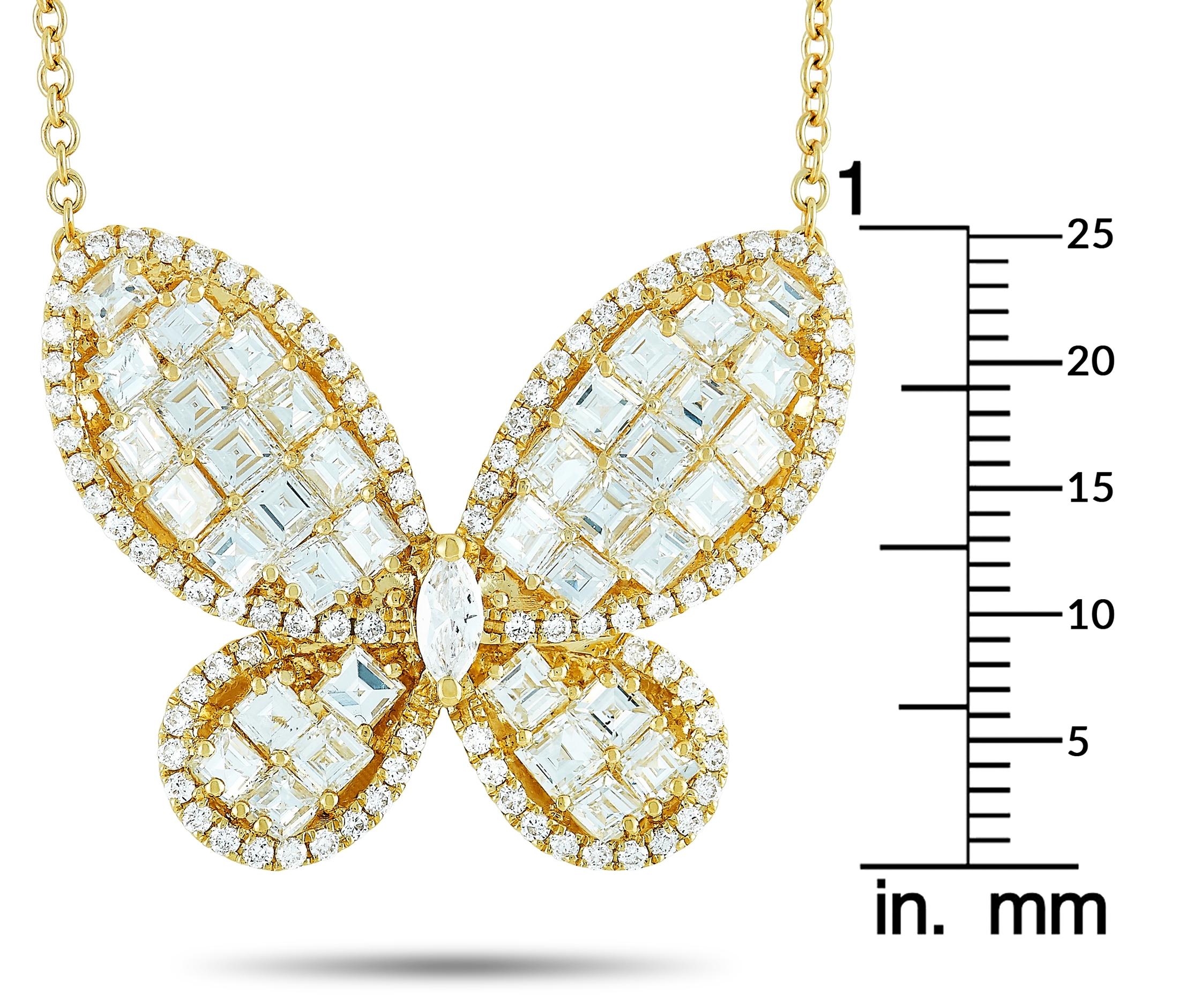 LB Exclusive 18 Karat Yellow Gold 5.35 Carat Diamond Butterfly Pendant Necklace In New Condition In Southampton, PA