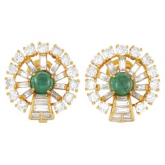 Lb Exclusive 18K Yellow Gold 5.50 Ct Diamond and Emerald Clip-on Earrings