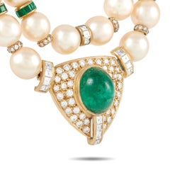LB Exclusive 18k Yellow Gold 5.50 Ct Diamond, Pearl and Emerald Necklace