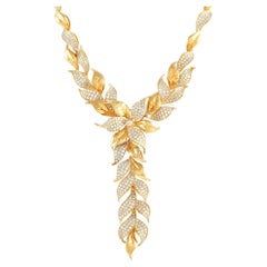 LB Exclusive 18K Yellow Gold 6.50ct Diamond Floral Leaf Necklace