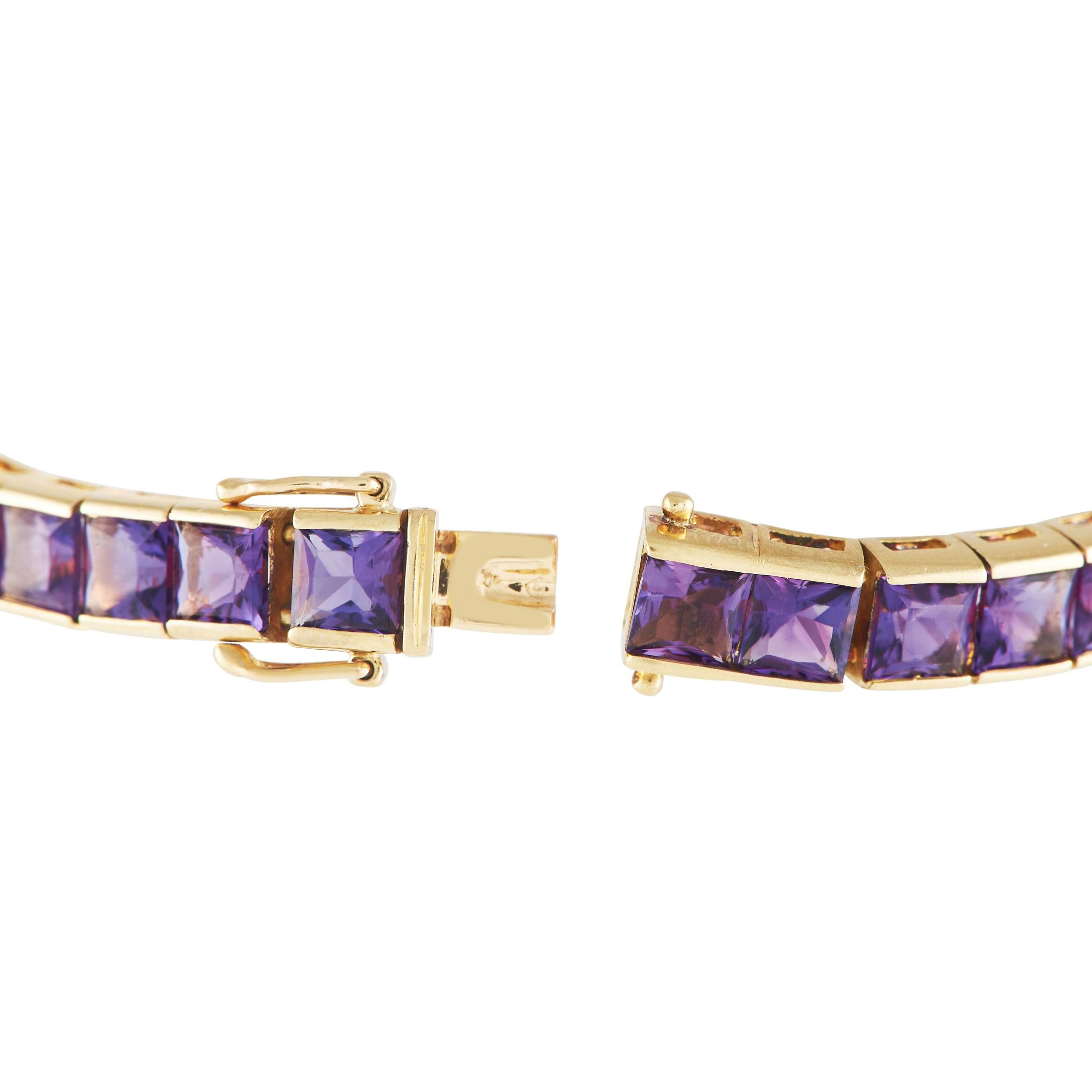 LB Exklusives Amethyst-Tennisarmband aus 18 Karat Gelbgold (Carréschliff)