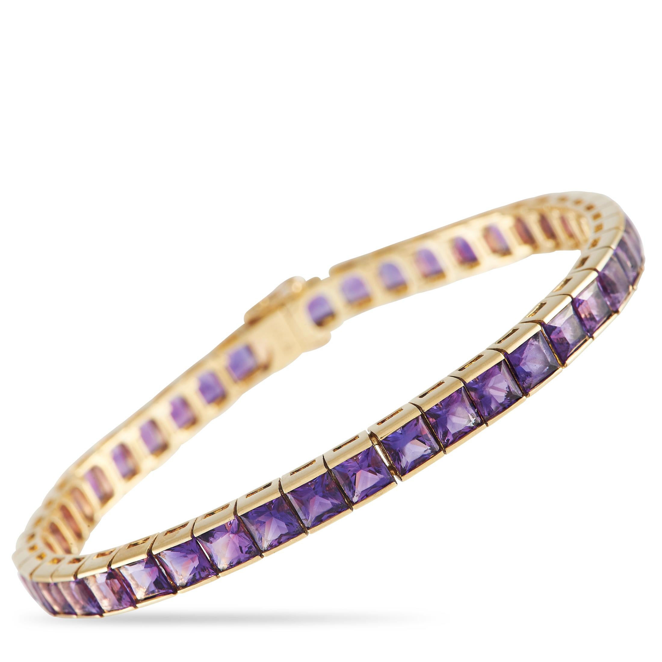 LB Exklusives Amethyst-Tennisarmband aus 18 Karat Gelbgold im Zustand „Hervorragend“ in Southampton, PA