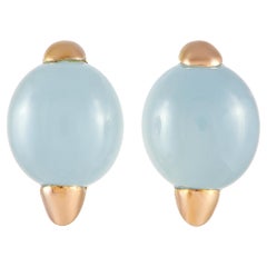 LB Exclusive 18k Yellow Gold Chalcedony Cabochon Earrings