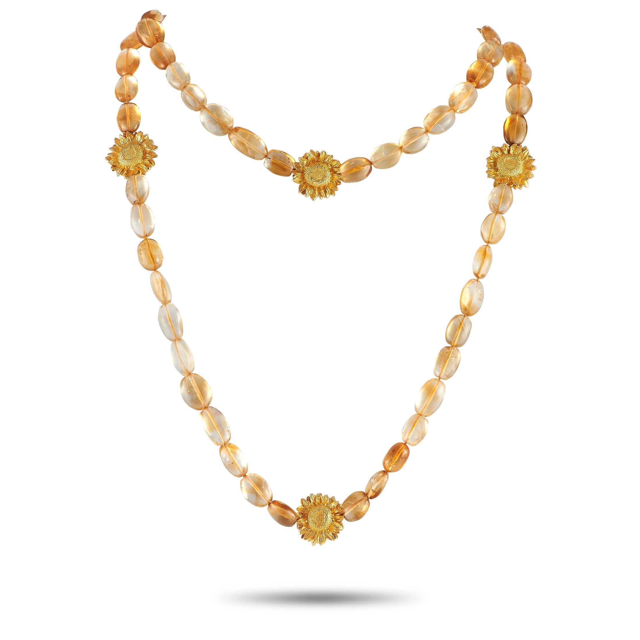 LB Exclusive 18k Yellow Gold Citrine Sunflower Necklace In Excellent Condition In Southampton, PA