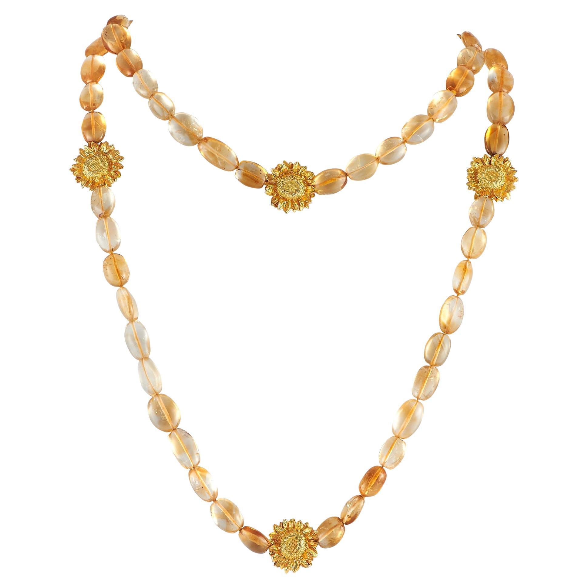 LB Exclusive 18k Yellow Gold Citrine Sunflower Necklace