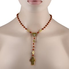 LB Exclusive 18K Yellow Gold Coral and Enamel Rosary Necklace MF07-111723