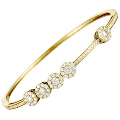 LB Exclusive 18 Karat Yellow Gold Diamond 5-Slider Bangle Bracelet