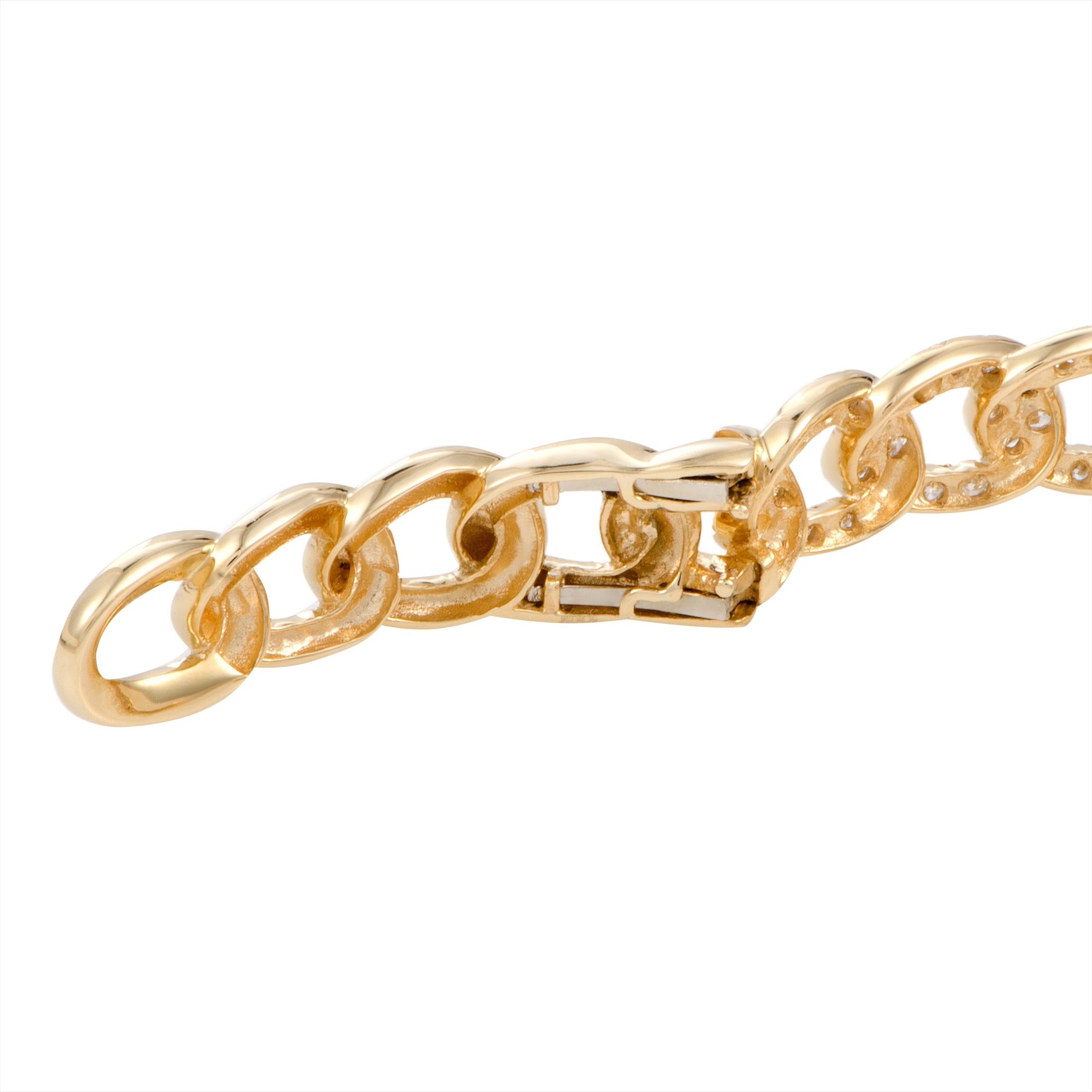 LB Exclusive 18 Karat Yellow Gold Diamond Chain Link Open Bangle Bracelet In New Condition In Southampton, PA