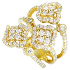 LB Exclusive 18 Karat Yellow Gold Diamond Pave Flowers Split Wide Band Ring