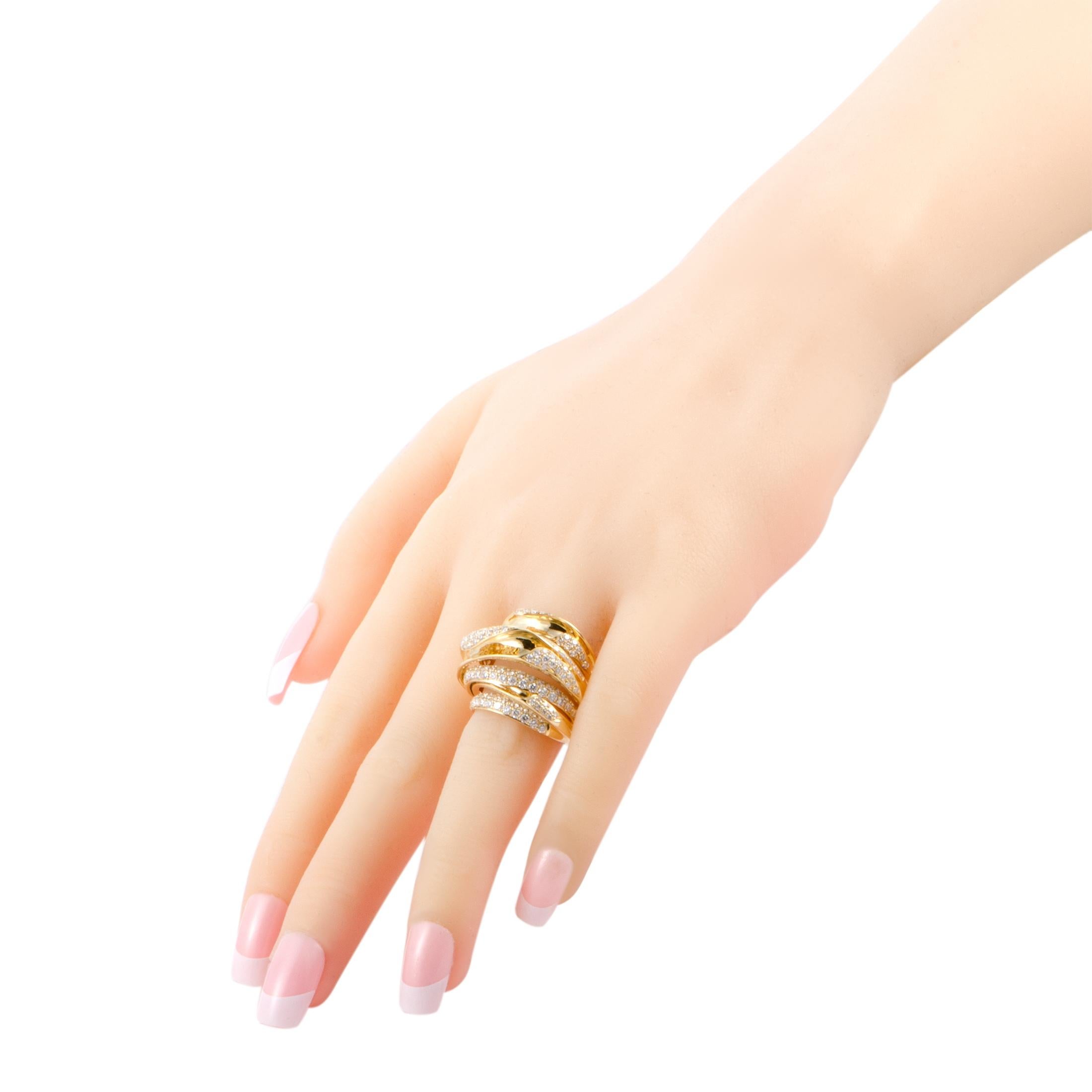 Women's LB Exclusive 18 Karat Yellow Gold Diamond Pave Multi Band Ring