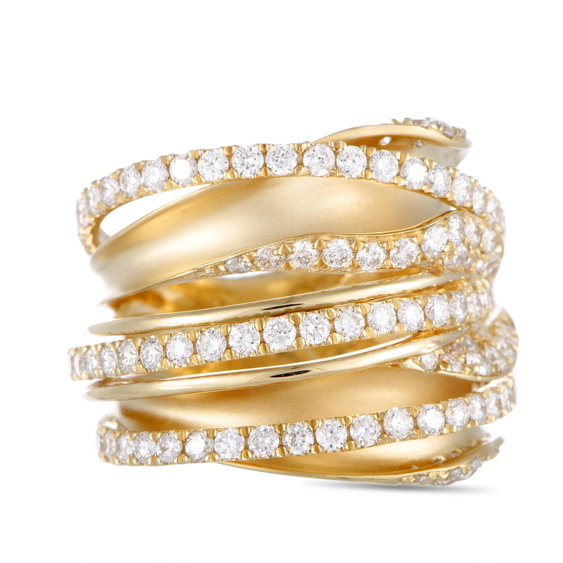LB Exclusive 18 Karat Yellow Gold Diamond Pave Multi-Band Ring 1