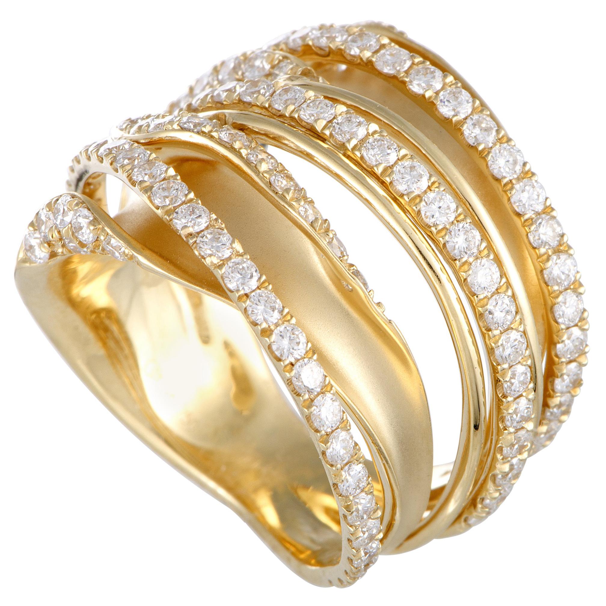 LB Exclusive 18 Karat Yellow Gold Diamond Pave Multi-Band Ring