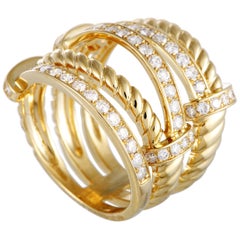 LB Exclusive 18 Karat Yellow Gold Diamond Pave Multi-Band Ring