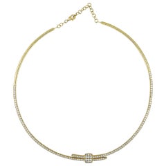 LB Exclusive 18 Karat Yellow Gold Diamond Pave Omega Necklace