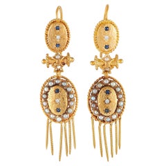 LB Exclusive 18k Yellow Gold Diamond, Sapphire, and Seed Pearl Earrings