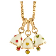 LB Exclusive 18K Yellow Gold Enameled Bells Pendant Necklace