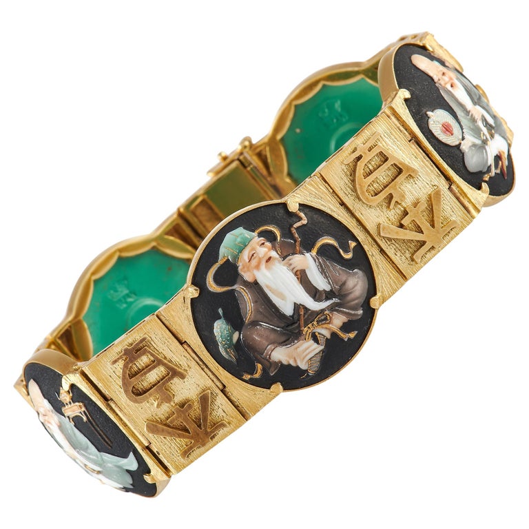 LB Exclusive Japanese Yellow Gold, Resin and Enamel Lucky Gods Bracelet, Contemporary