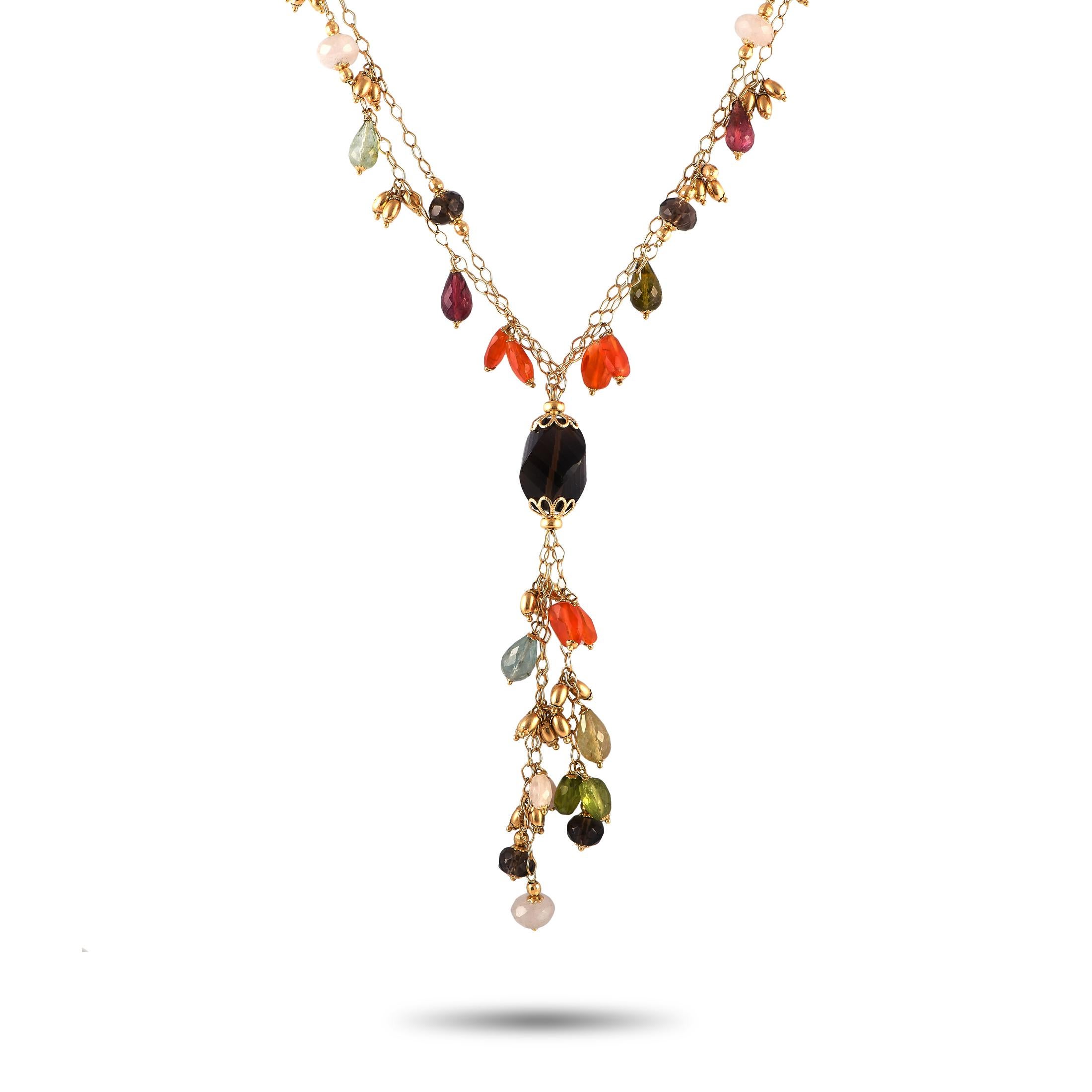 LB Exclusive 18K Yellow Gold Multicolored Gemstone Necklace In Excellent Condition In Southampton, PA