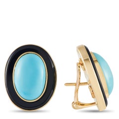 LB Exclusive 18k Yellow Gold Onyx and Turquoise Earrings