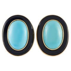 LB Exclusive 18k Yellow Gold Onyx and Turquoise Earrings