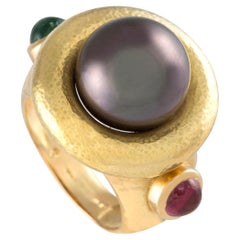 LB Exclusive 18K Yellow Gold Tahitian Pearl and Tourmaline Ring