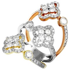 LB Exclusive 18K Yellow, White and Rose Gold Full Diamond 3-Flower Split Ring