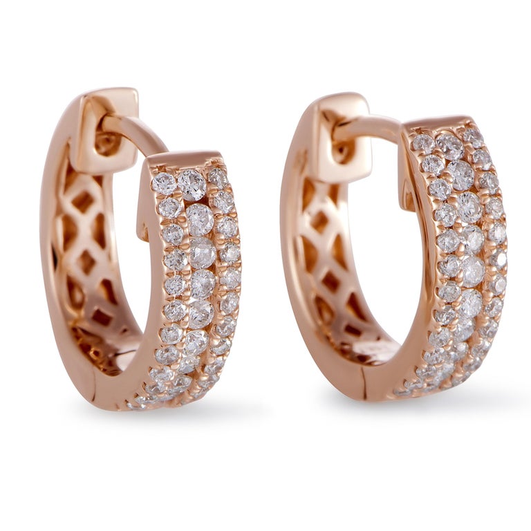 LB Exclusive .35 Carat VS1 G Color Diamond Rose Gold Hoop Huggies