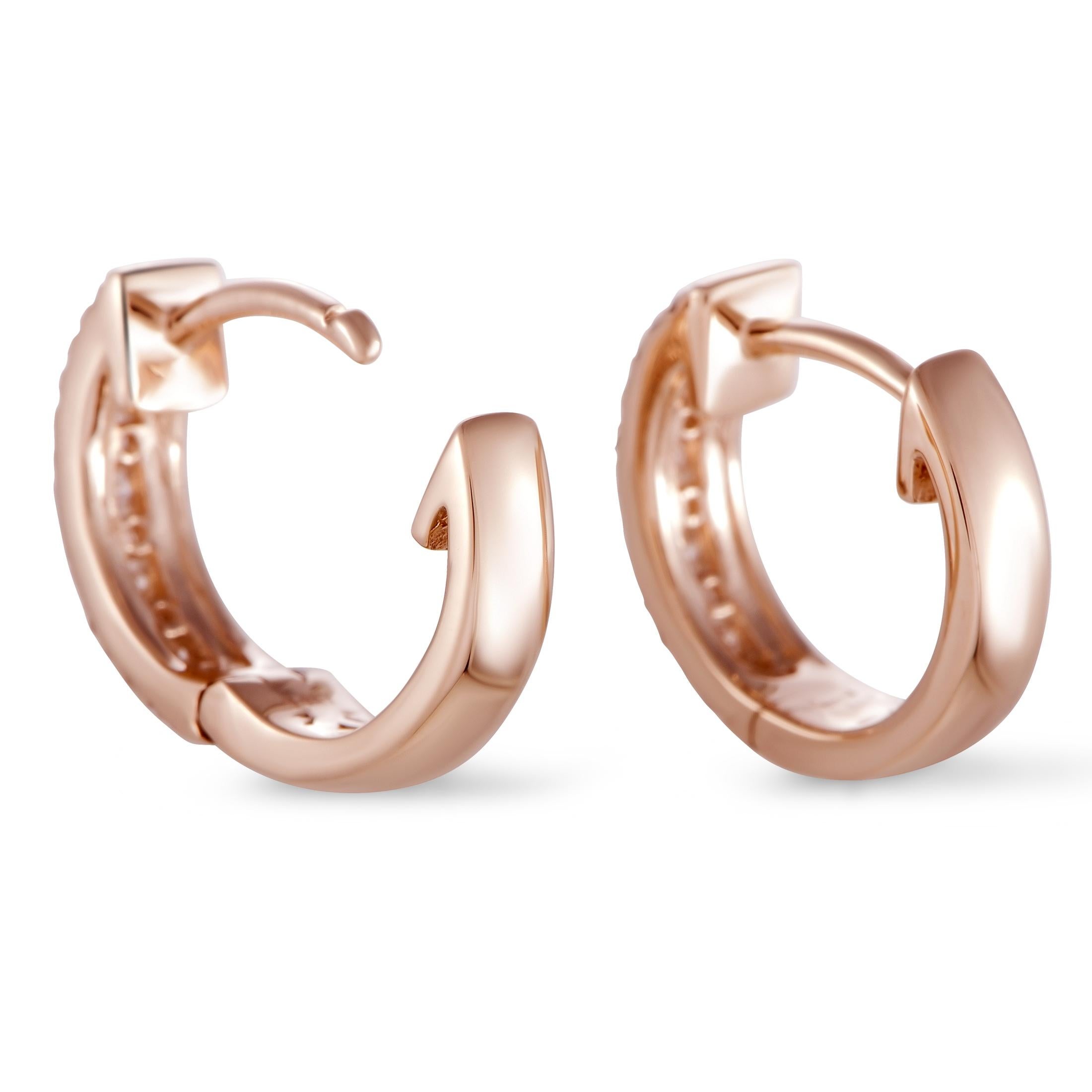 LB Exclusive .35 Carat VS1 G Color Diamond Rose Gold Hoop Huggies Earrings Corte redondo