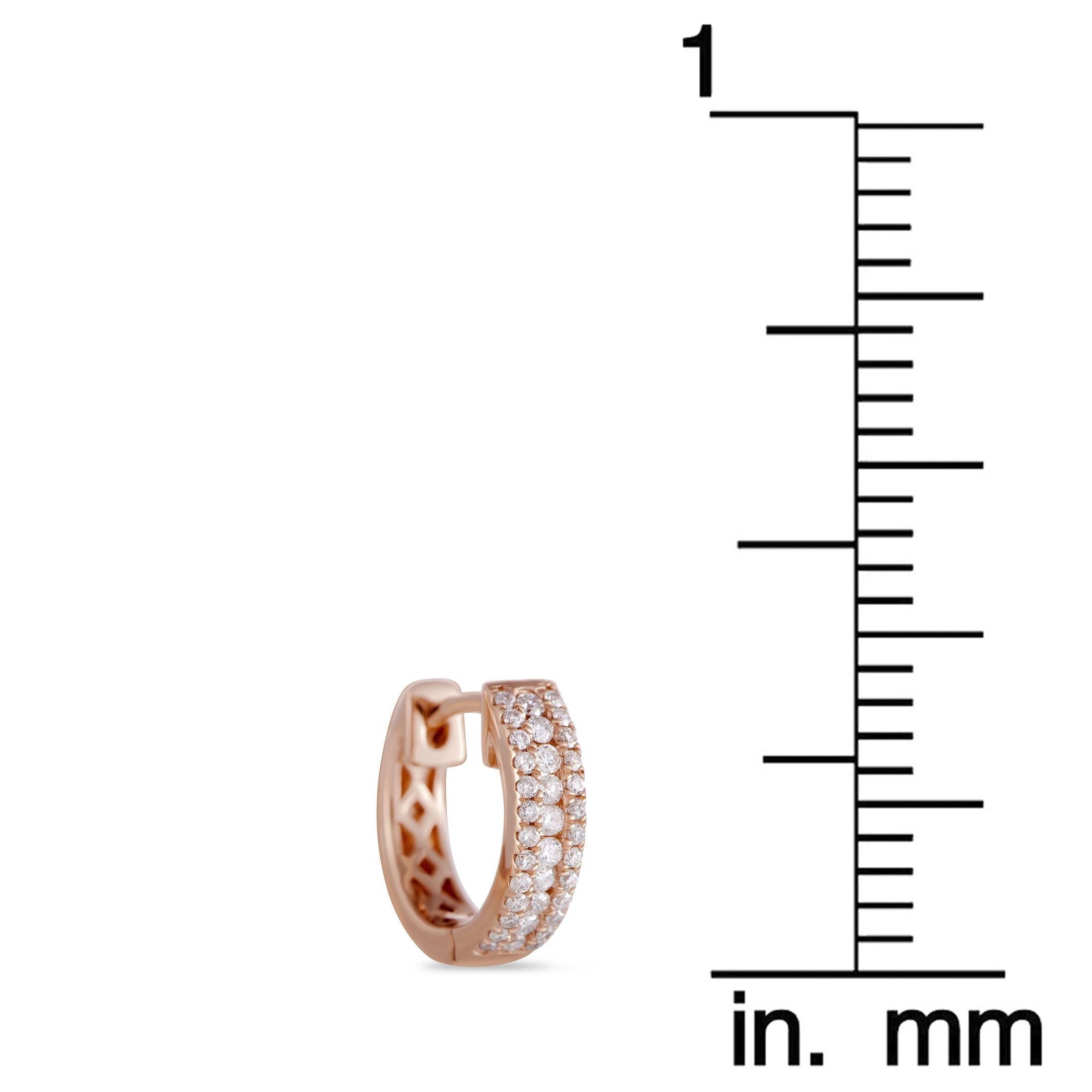 LB Exclusive .35 Carat VS1 G Color Diamond Rose Gold Hoop Huggies Earrings en Nuevo Estado en Southampton, PA