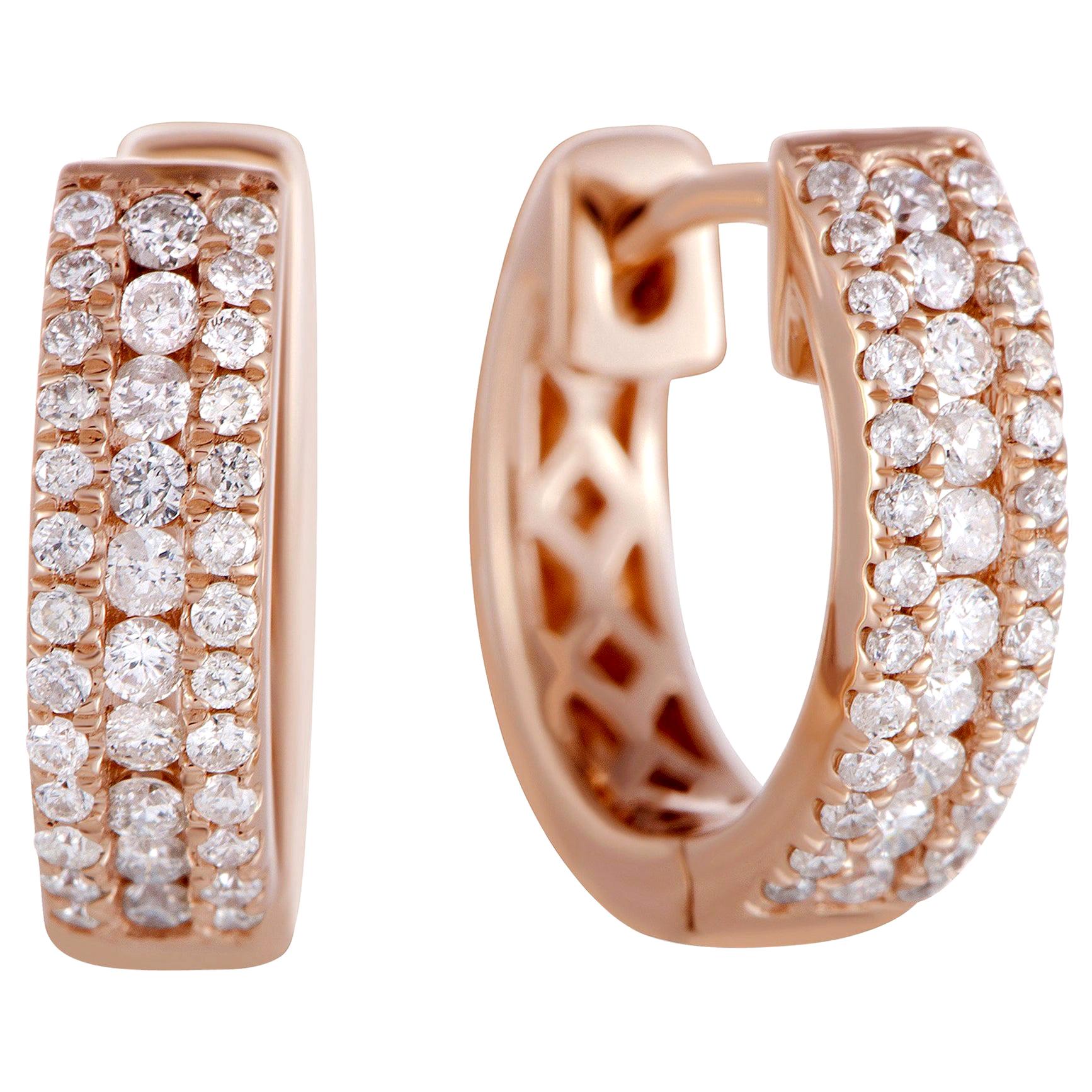 LB Exclusive .35 Carat VS1 G Color Diamond Rose Gold Hoop Huggies Earrings