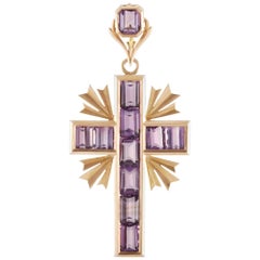 LB Exclusive Antique 14 Karat Yellow Gold, 20.00 Carat Amethyst Cross Pendant