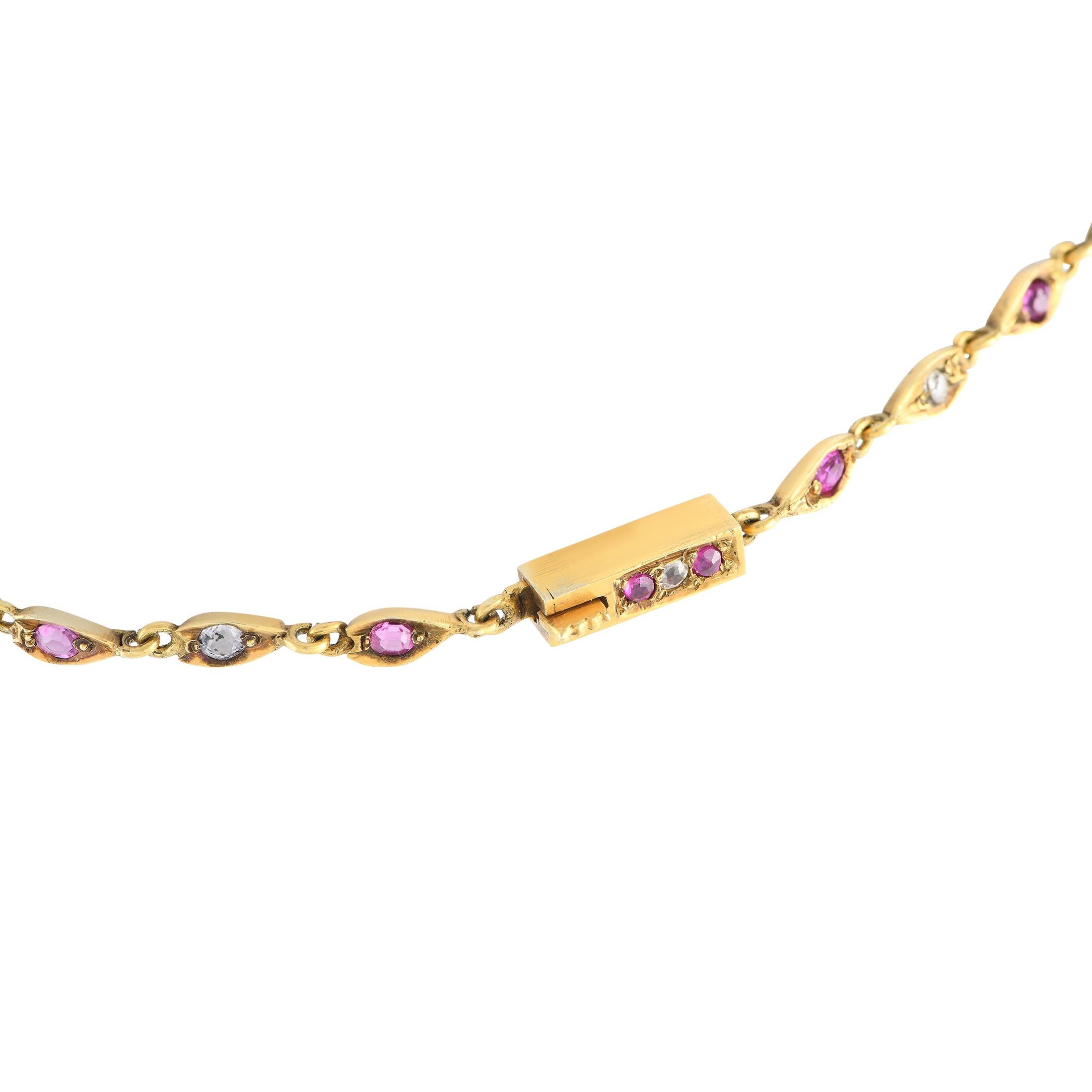 LB Exclusive Antike 18K Gelbgold 7.0ct Diamant und Burma Rubin Halskette (Gemischter Schliff)