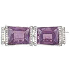 LB Exclusive Antique 1920's Platinum Diamond Amethyst Brooch