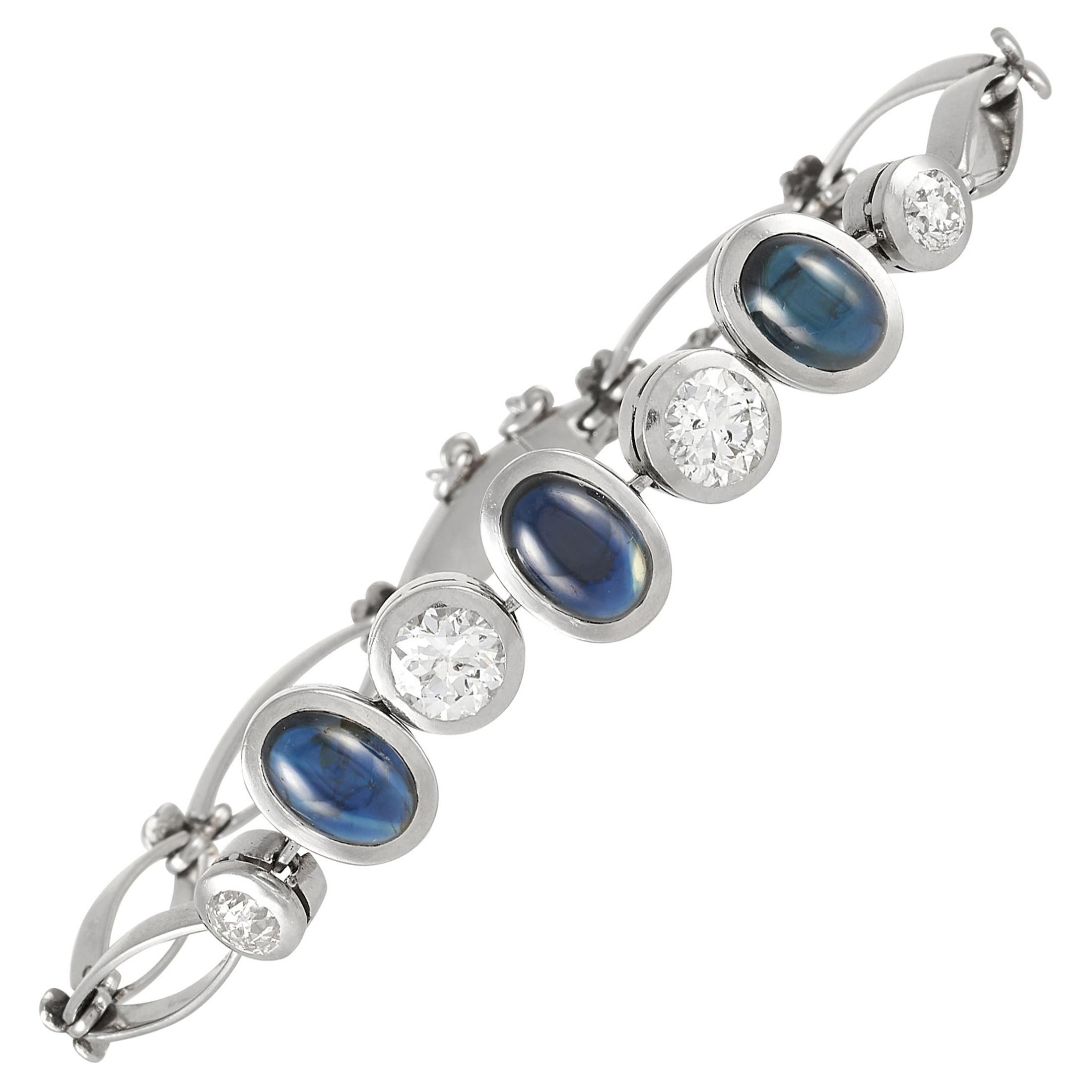 LB Exclusive Antique Platinum 1.80 Ct Diamond and 4.00 Ct Sapphire Bracelet For Sale