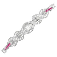 LB Exclusive Antique Platinum 3.50 Ct Diamond and Ruby Bracelet