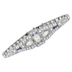 LB Exclusive Antique Platinum 3.75 Ct Diamond and Sapphire Bracelet