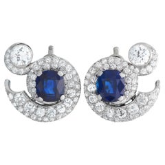 LB Exclusive Antique Platinum 4.70 ct Diamond and Sapphire Art Deco Earrings