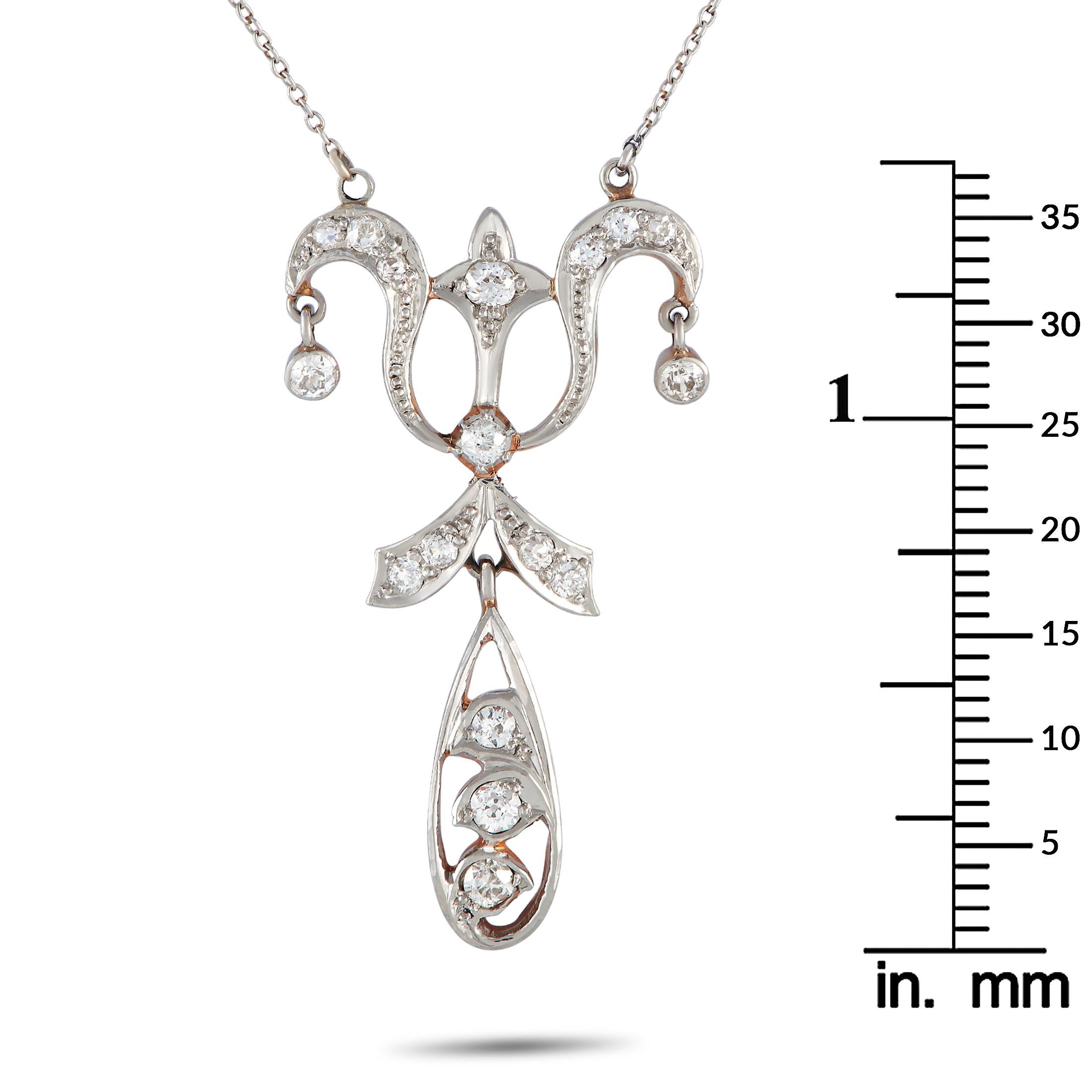 LB Exclusive Collier ancien en platine et or rose 18 carats avec diamants de 0,60 carat Excellent état à Southampton, PA