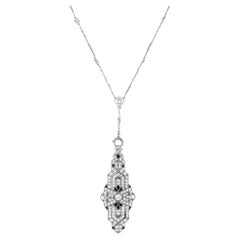LB Exclusive Antique Platinum Diamond, Emerald and Onyx Art Deco Brooch Necklace