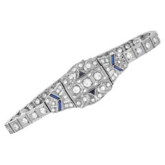 LB Exclusive Art Deco Platinum 3.00 Ct Diamond and Sapphire Bracelet
