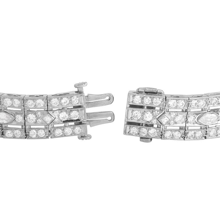 Round Cut LB Exclusive Art Deco Platinum 9.00 Ct Diamond and Emerald Bracelet