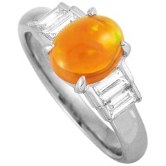 LB Exclusive Baguette Diamonds and Opal Platinum Oval Ring