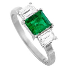 LB Exclusive Diamond and Emerald Platinum Ring